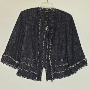 Lane Bryant jacket.  Navy w/ white trim, fringe.